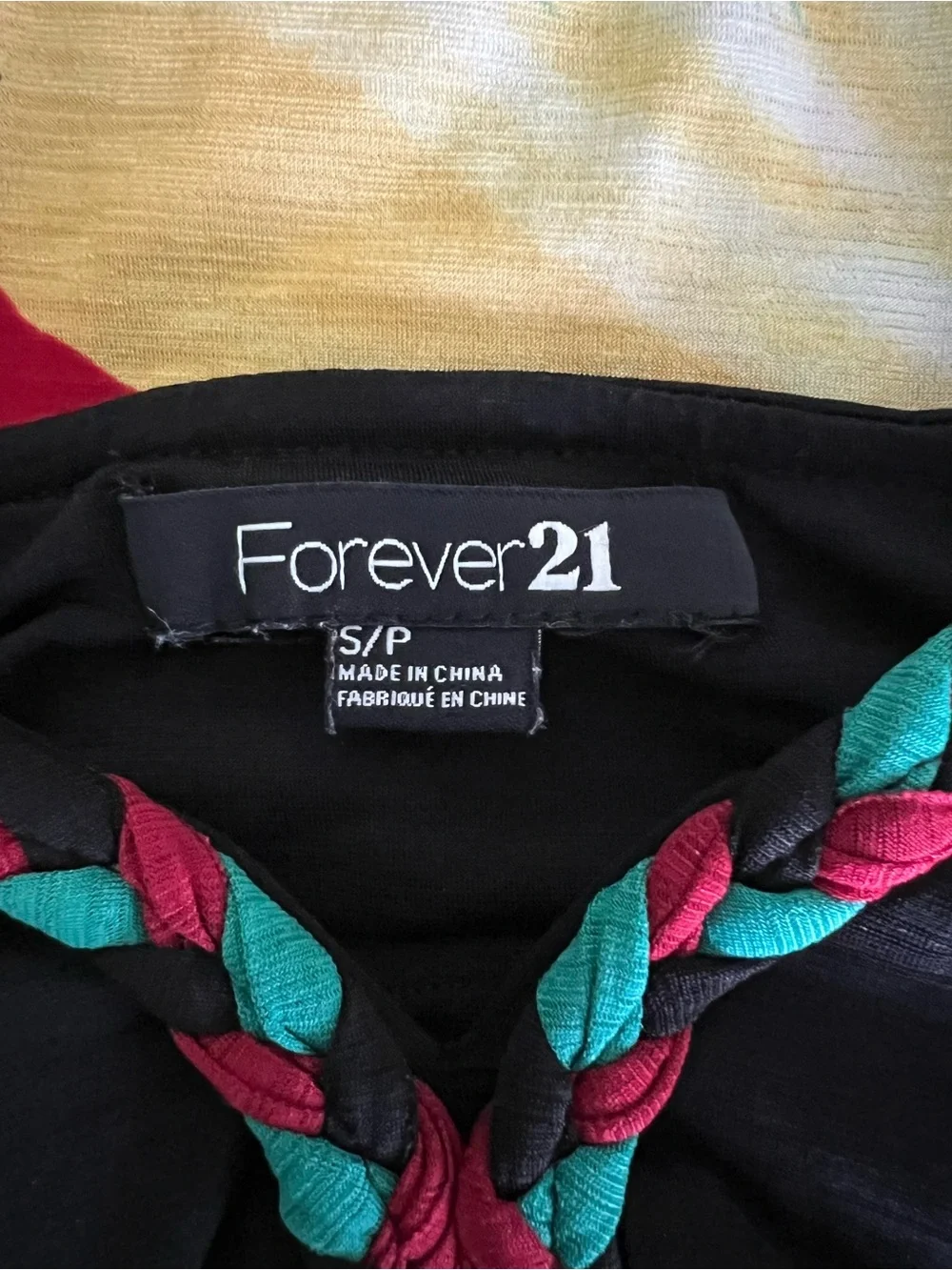 Forever 21 Women’s Small Babydoll Braided Straps Black Mini Floral Print Dress
